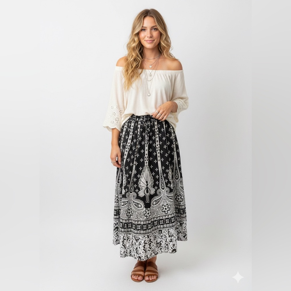 Boho 100% Cotton Maxi Skirt made in India Free Size Hippie Cottagecore Indie